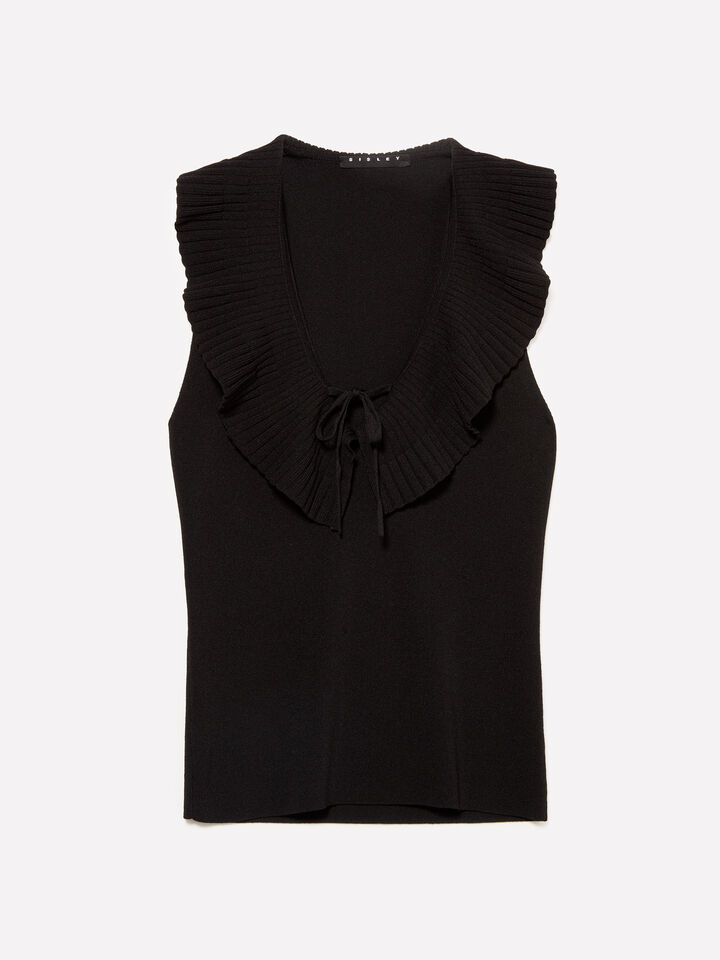 Black knit top with rouches - women's tops - Black | Sisley image number 5